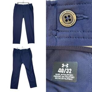 Under Armour UA Golf Pants Mens Size 40x32 Navy Blue Flat Front Performance